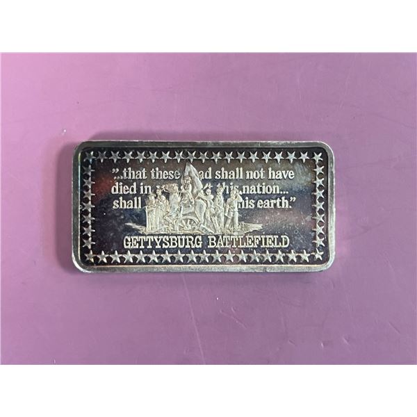 Wonders of America - Gettysburg Battlefield 1 Troy Ounce Silver Bar