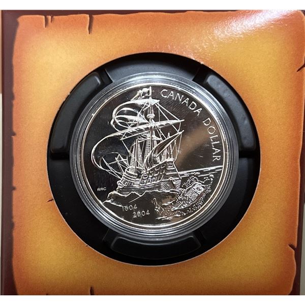 2004 Brilliant Uncirculated Dollar - 400th Anniversary of First French Settlement, 99.99% Pure Silve