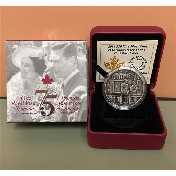 2014 $20 Fine Silver Coin - 75th Anniversary of First Royal Visit to Canada - 99.99% Pure Silver, 1o
