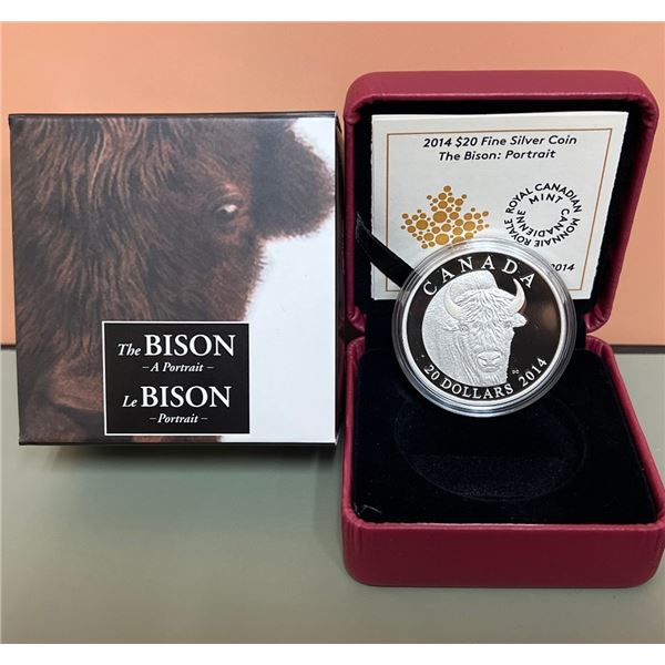 2014 $20 Fine Silver Coin - The Bison: A Portrait - 99.99% Pure Silver, 1oz