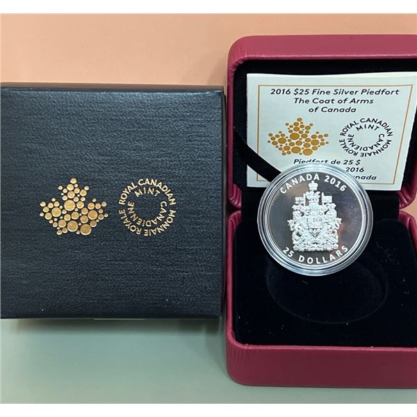 2016 $25 Fine Silver Piedfort- The Coat of Arms of Canada - 99.99% Pure Silver, 1oz