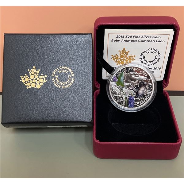 2016 $20 Fine Silver Coin - Baby Animals: Common Loon - 99.99% Pure Silver, 1oz