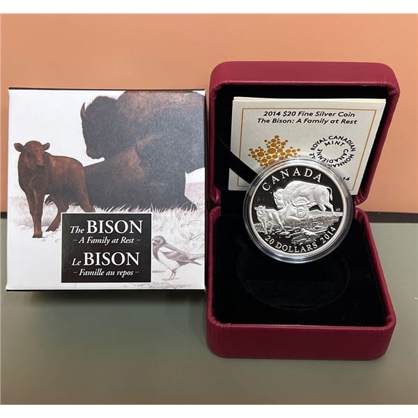 2014 $20 Fine Silver Coin - The Bison: A Family at Rest - 99.99% Pure Silver, 1oz