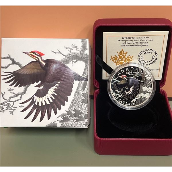 2016 $20 Fine Silver Coin - The Migratory Birds Convention: 100 Years of Protection - The Pileated W