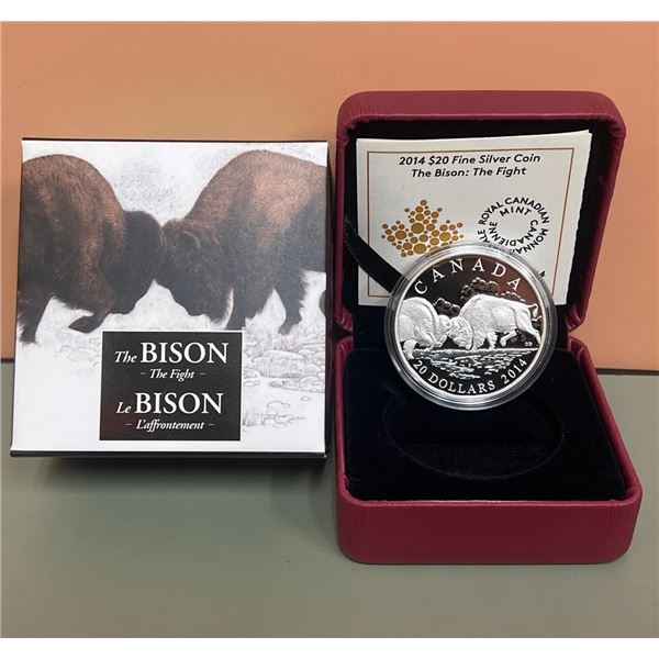 2014 $20 Fine Silver Coin - The Bison: The Fight - 99.99% Pure Silver, 1oz