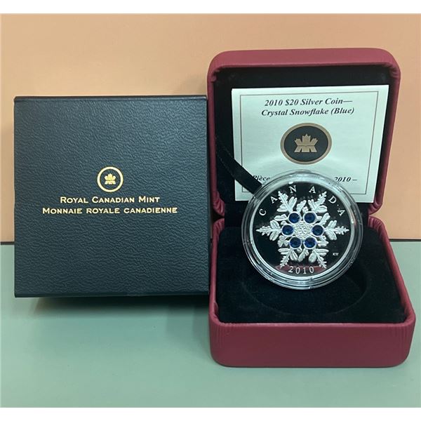 2010 $20 Silver Coin - Crystal Snowflake (Blue) - 99.99% Pure Silver, 1oz