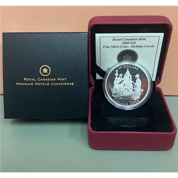 2008 $20 Fine Silver Coin - Holiday Carols - 99.99% Pure Silver, 1oz