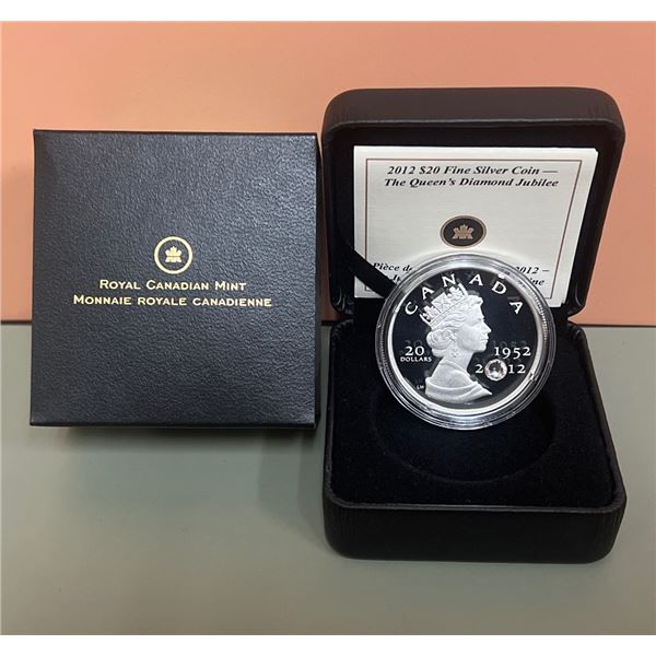 2012 $20 Fine Silver Coin - The Queen's Diamond Jubilee (w/ Crystal) - 99.99% Pu