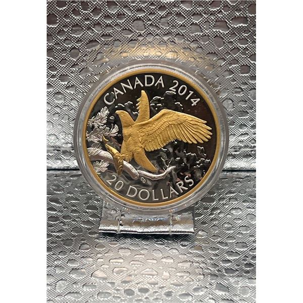 2014 $20 Fine Silver Coin, Perched Bald Eagle, 99.99%, 1oz