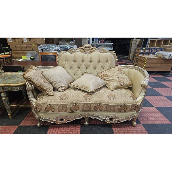 ESTATE VINTAGE ORNATE SOFA WITH ACCENT PILLOWS