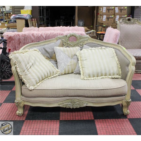 ESTATE VINTAGE ORNATE SOFA WITH ACCENT PILLOWS