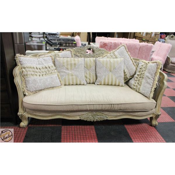 ESTATE VINTAGE ORNATE SOFA WITH ACCENT PILLOWS