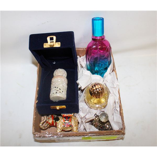 JEWELLERY BOX & ASSORTED PERFUME BOTTLES