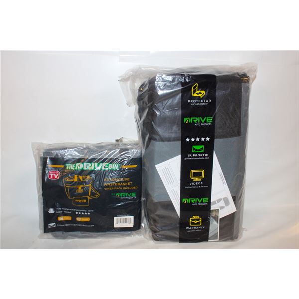 2 CAR SEAT COVERS+2 DRIVE BIN AUTO/BOAT TRASH BINS