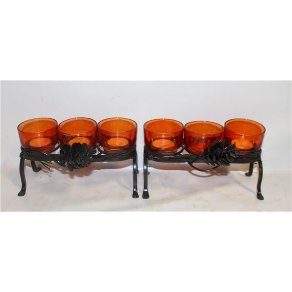 METAL "PINECONE" CANDLE STAND- SET OF 2