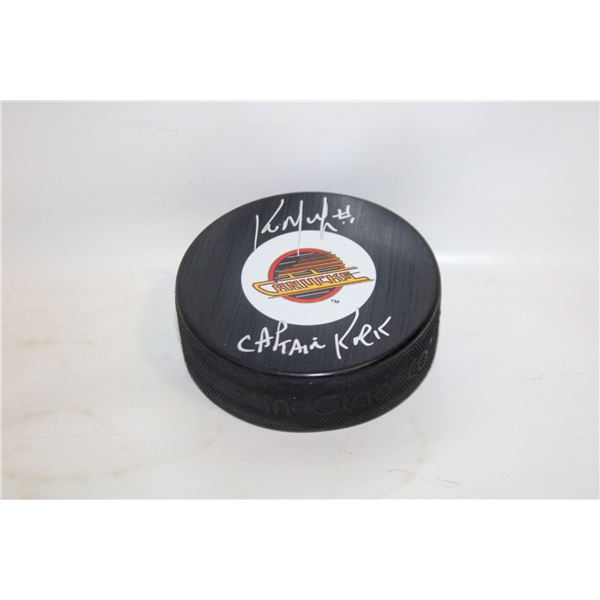 SIGNED VANCOUVER CANUCKS PUCK KIRK MCLEAN WITH