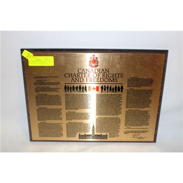 1983 CANADIAN CHARTER OF RIGHTS/FREEDOMS PLAQUE