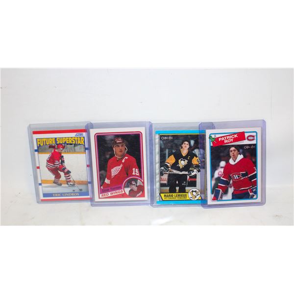 4 NHL STAR PLAYERS CARDS MARIO LEMIEUX, ROY,