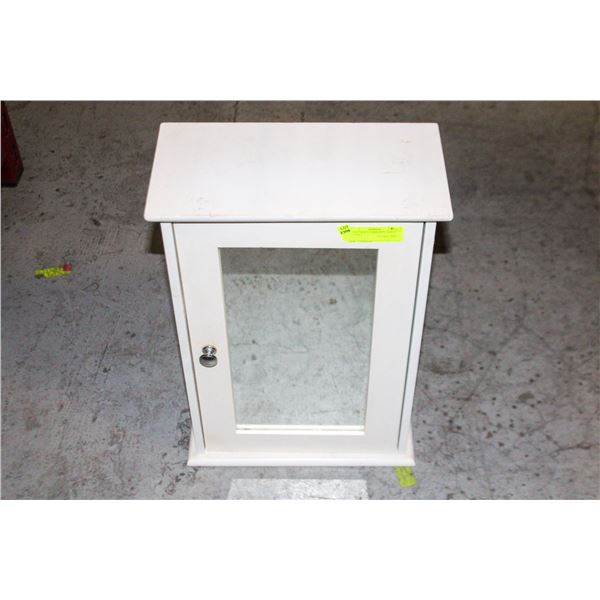 SMALL WHITE MIRRORED 2SHELF CABINET