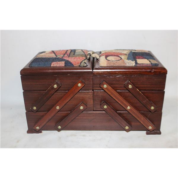 5 COMPARTMENT SEWING BOX WITH CONTENTS