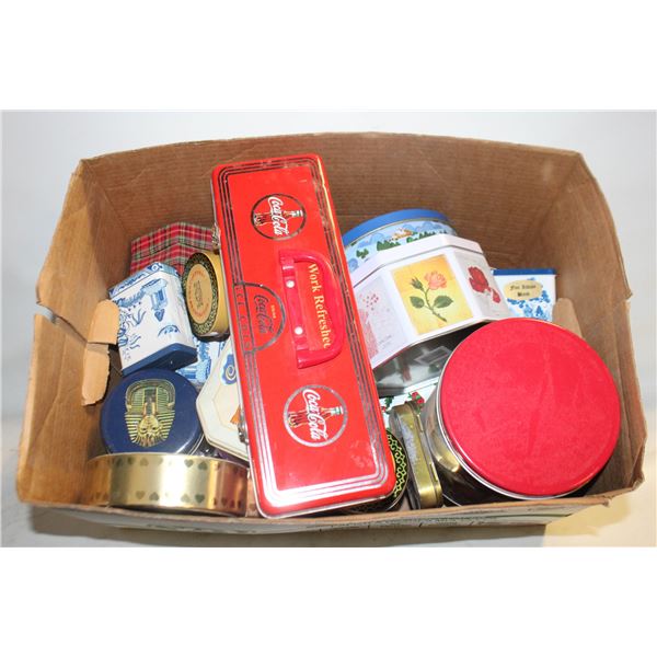 APPLE BOX OF VARIOUS TINS INC COCA COLA