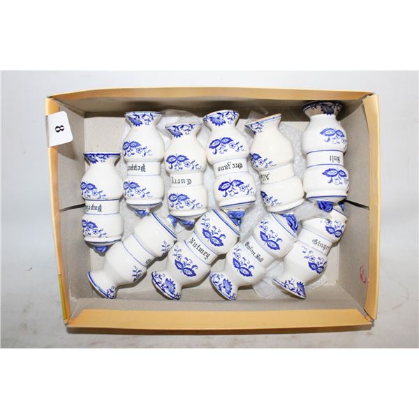 SET OF CERAMIC BLUE/WHITE SPICE CONTAINERS