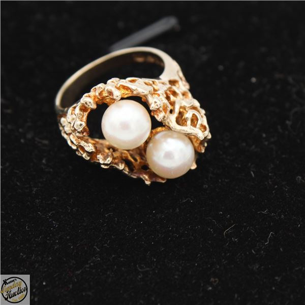 10K YELLOW GOLD AND CULTURED PEARL RING SZ 6