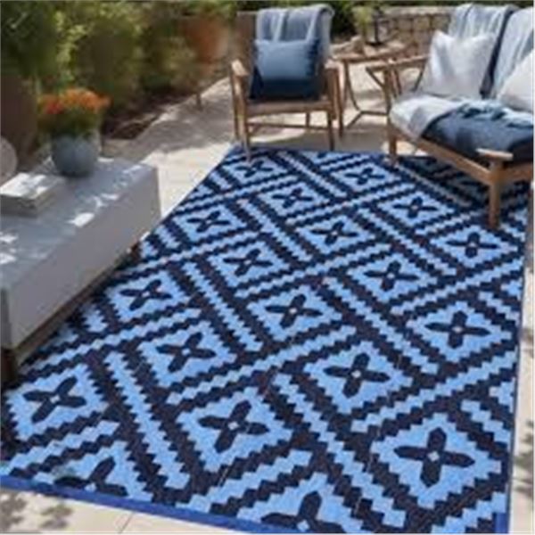 BRAND NEW INSUN GEOMETRY PLASTIC RUG 9 X 12' BLUE