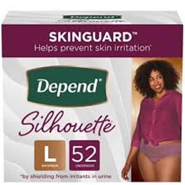 2PK X 26 DEPEND SILHOOUETTE ADULT DIAPERS LARGE