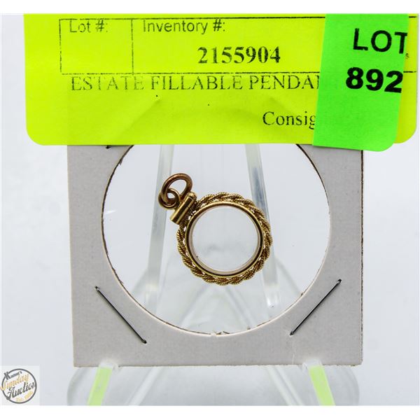 ESTATE FILLABLE PENDANT STAMPED 10KT GF 1" X 0.75"