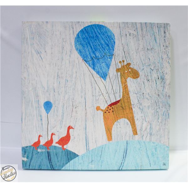 STRETCHED CANVAS GIRAFFE+DUCKS 24.5" X 24.5"