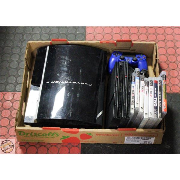 PLAYSTATION CONSOLE LOT W/GAMES, CONSOLES +