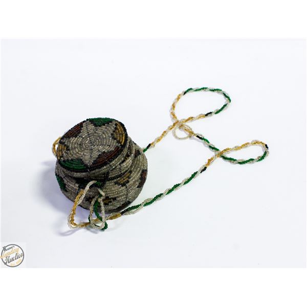 MINIATURE NATIVE BEADED LIDDED BASKET WITH