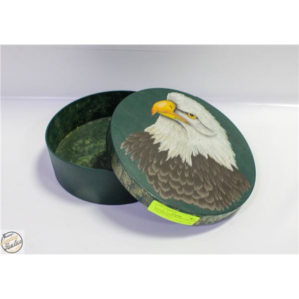 ROUND LIDDED TRINKET BOX HAND PAINTED EAGLE