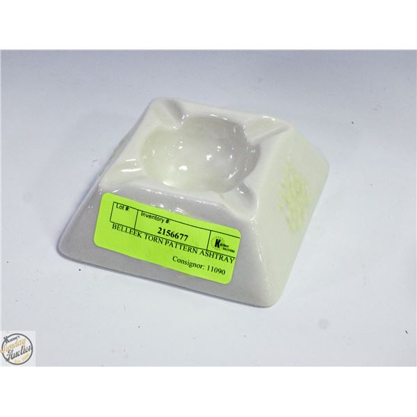 BELLEEK TORN PATTERN ASHTRAY.