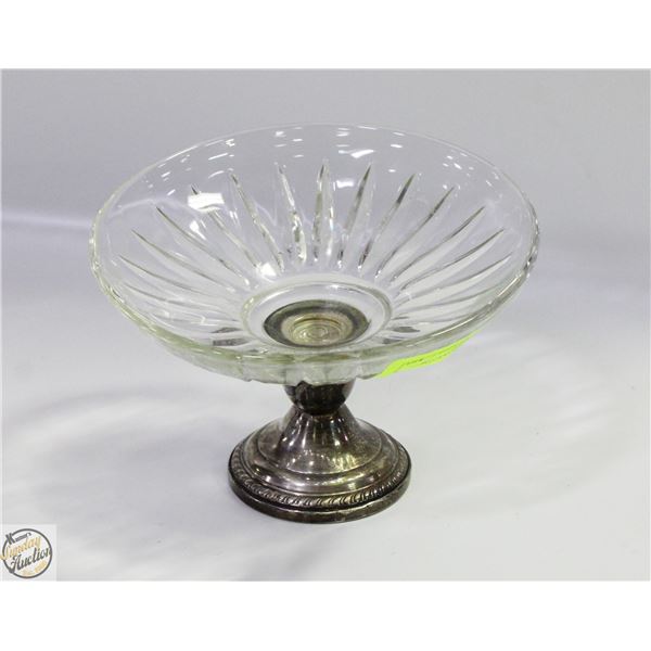 WEIGHTED BASED STERLING AND CRYSTAL DISH.