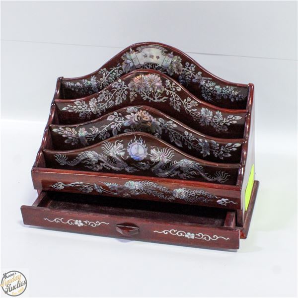 MAHOGHANY WOOD GENUINE ABALONE INLAY LETTER REST
