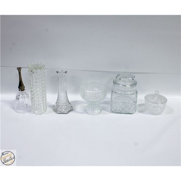 LEAD CRYSTAL CANISTER WITH CRYSTAL VASES AND BELL