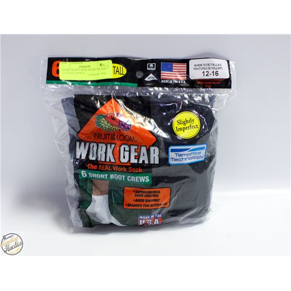 SHORT BOOT CREW SOCKS BLACK 12-16 SIZE 6-PACK