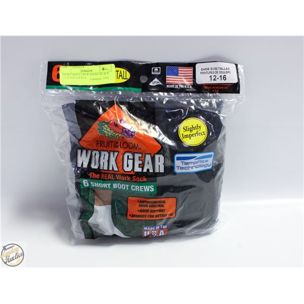 SHORT BOOT CREW SOCKS BLACK 12-16 SIZE 6-PACK