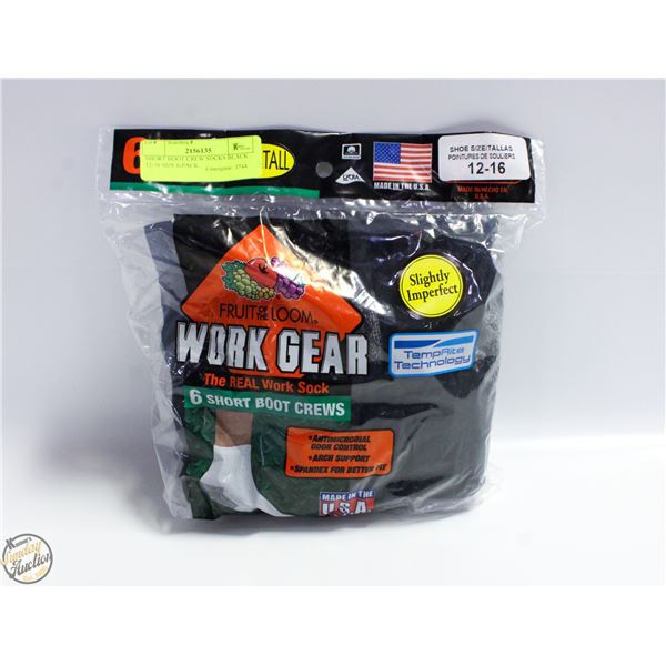 SHORT BOOT CREW SOCKS BLACK 12-16 SIZE 6-PACK