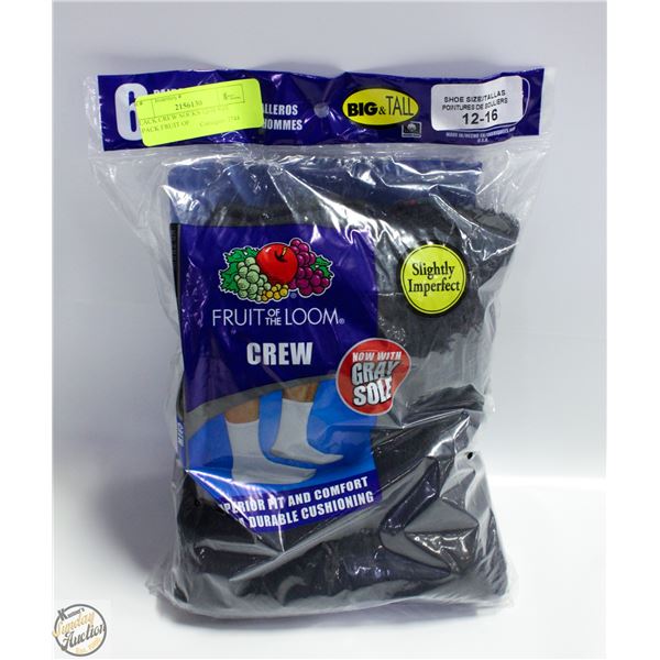 BLACK CREW SOCKS 12-16 SIZE 6-PACK FRUIT OF
