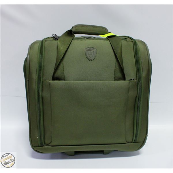 HEYS OLIVE GREEN ROLLING CARRY-ON SUITCASE -