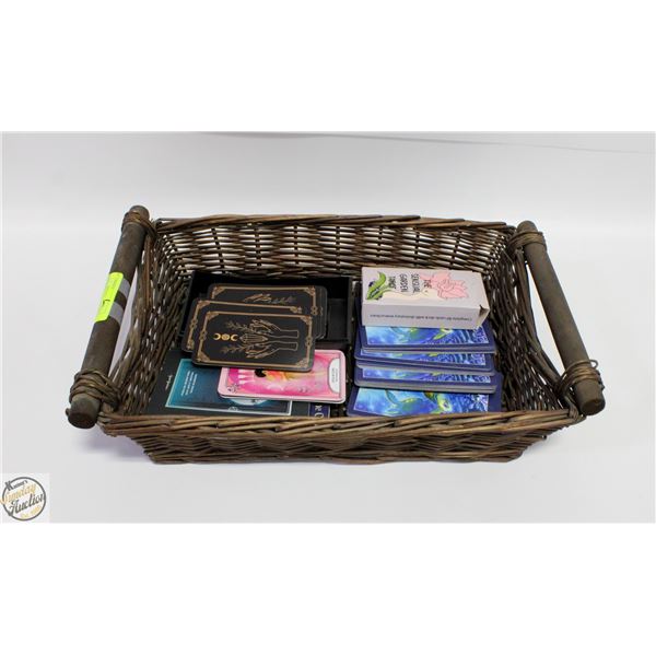 3 VARIETIES OF TAROT CARDS IN WICKER AND
