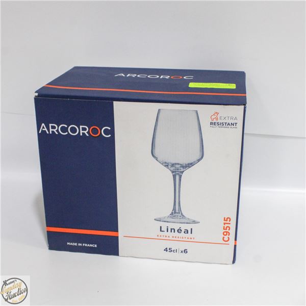 6 ARCOROC MADE IN FRANCE WINE GLASSES-NEW IN BOX