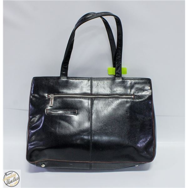 BLACK LEATHER FOOTED "HOBO" PURSE