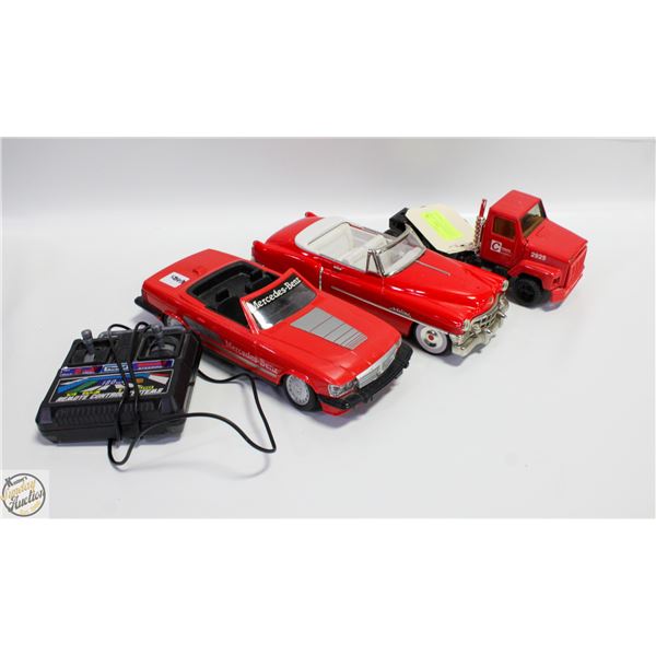 3 RED VEHICLES..CADILLAC, ERTL SEMI TRUCK &