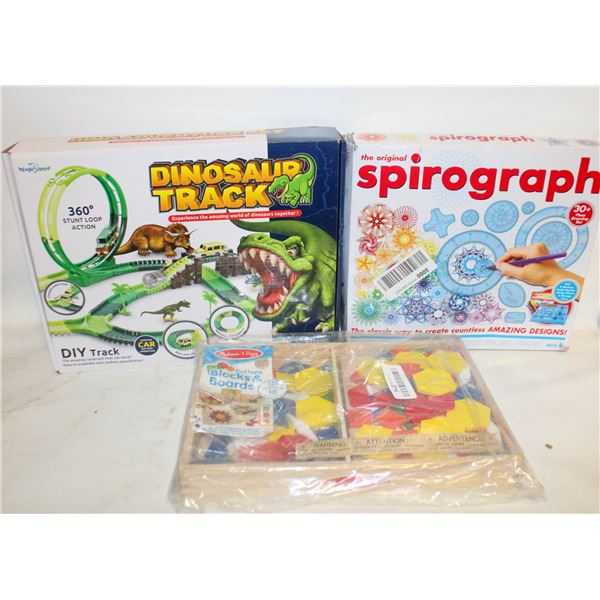 LOT OF 2 KIDS TOYS - DINOSAUR TRACK, BLOCK & BOARD