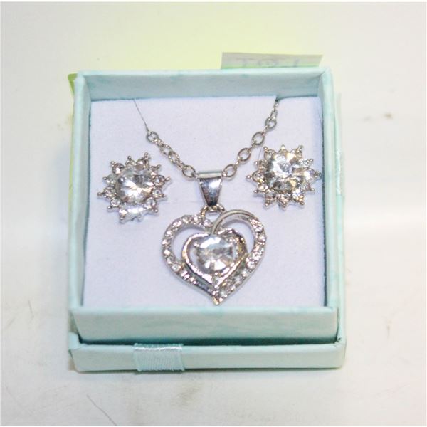 NEW HEART PENDANT NECKLACE+EARRING SET