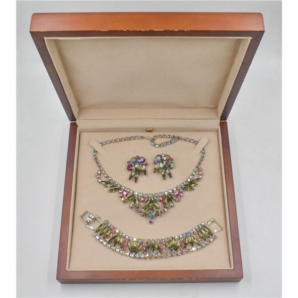 1950'S RHINESTONE NECKLACE, BRACELET & EARRINGS